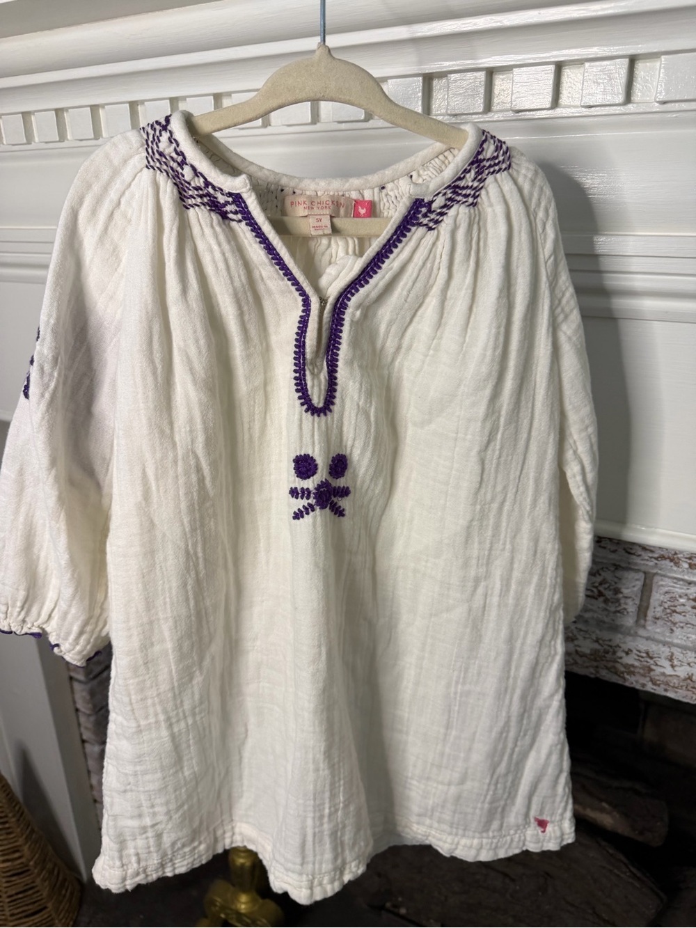 Pink Chicken Cream Tunic Top with Purple Trim